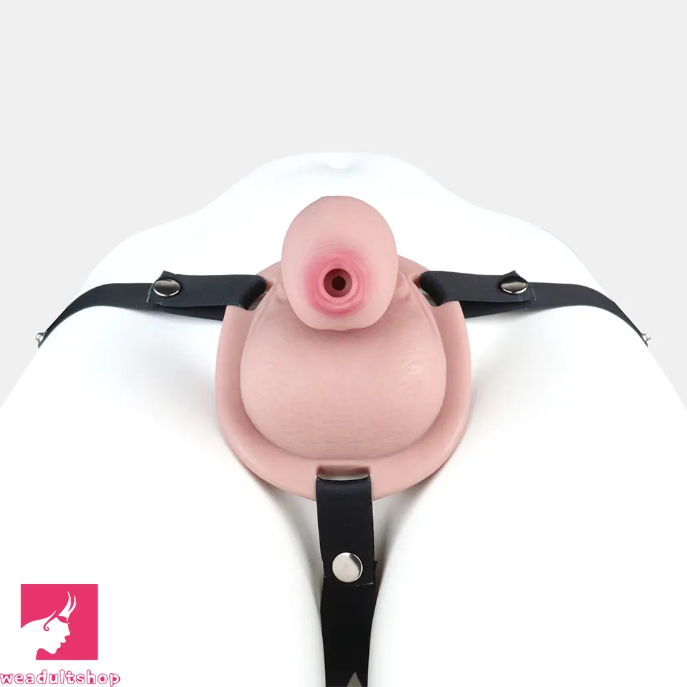 5.11in Real Hollow Chastity Cage Dildo Uncut Glans Couples Masturbator