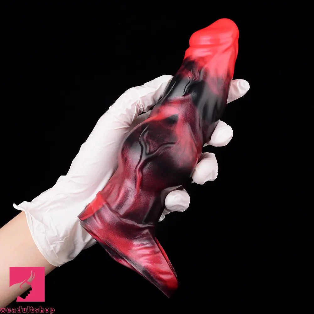 7.17in Silicone Animal Sleeve Knot Vibrating Hollow Dildo With Cock Ring