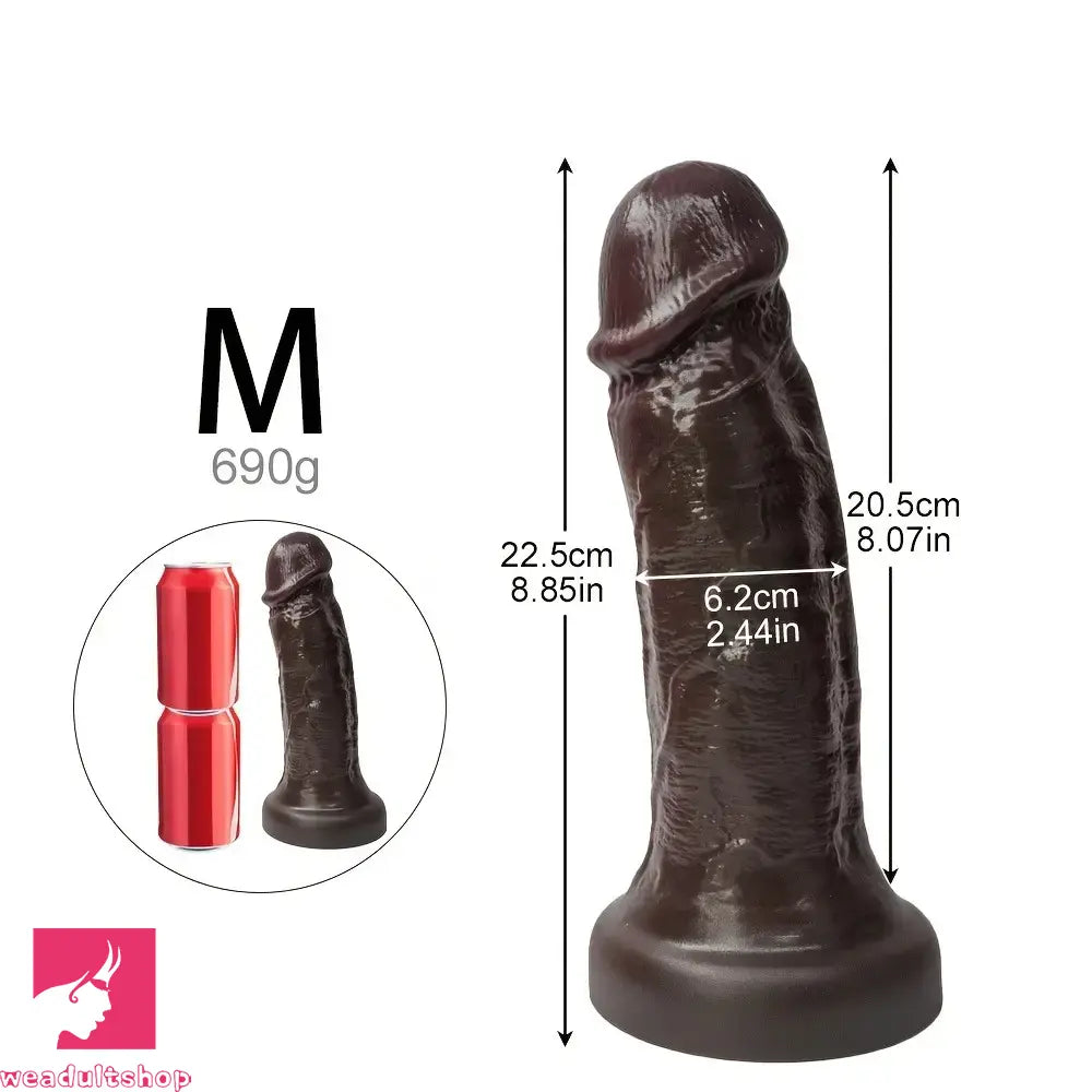 7.08in 8.85in 11.02in 12.79in Realistic Thick Big Soft Silicone Ebony Dildo