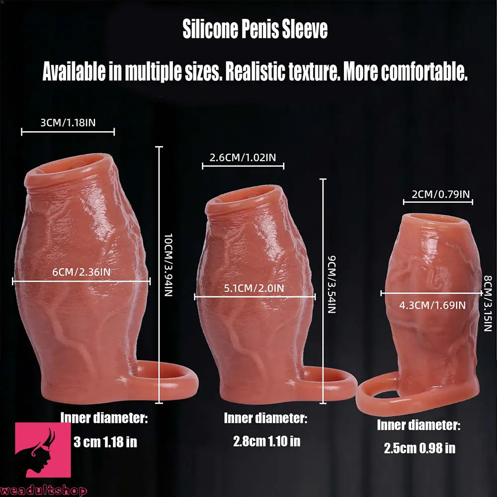 3.15in 3.54in 3.94in Realistic Veins Dildo Sleeve With Cock Ring Hollow Design