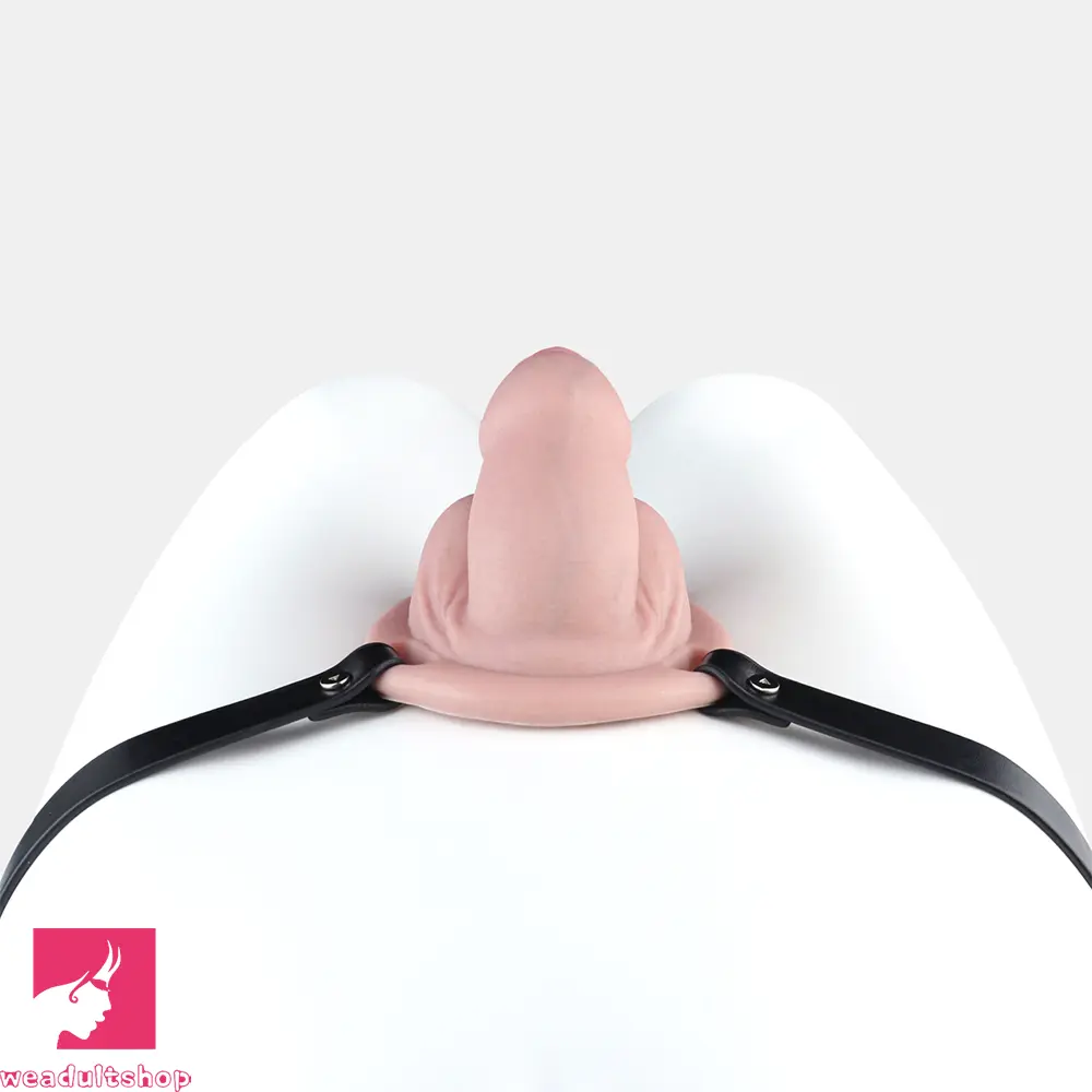 5.11in Real Hollow Chastity Cage Dildo Uncut Glans Couples Masturbator