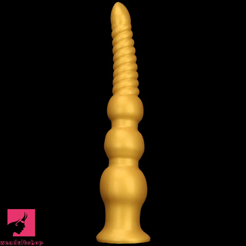 9.44in 13.38in Gold Silicone Pointed Thread Long Large Soft Cock Dildo