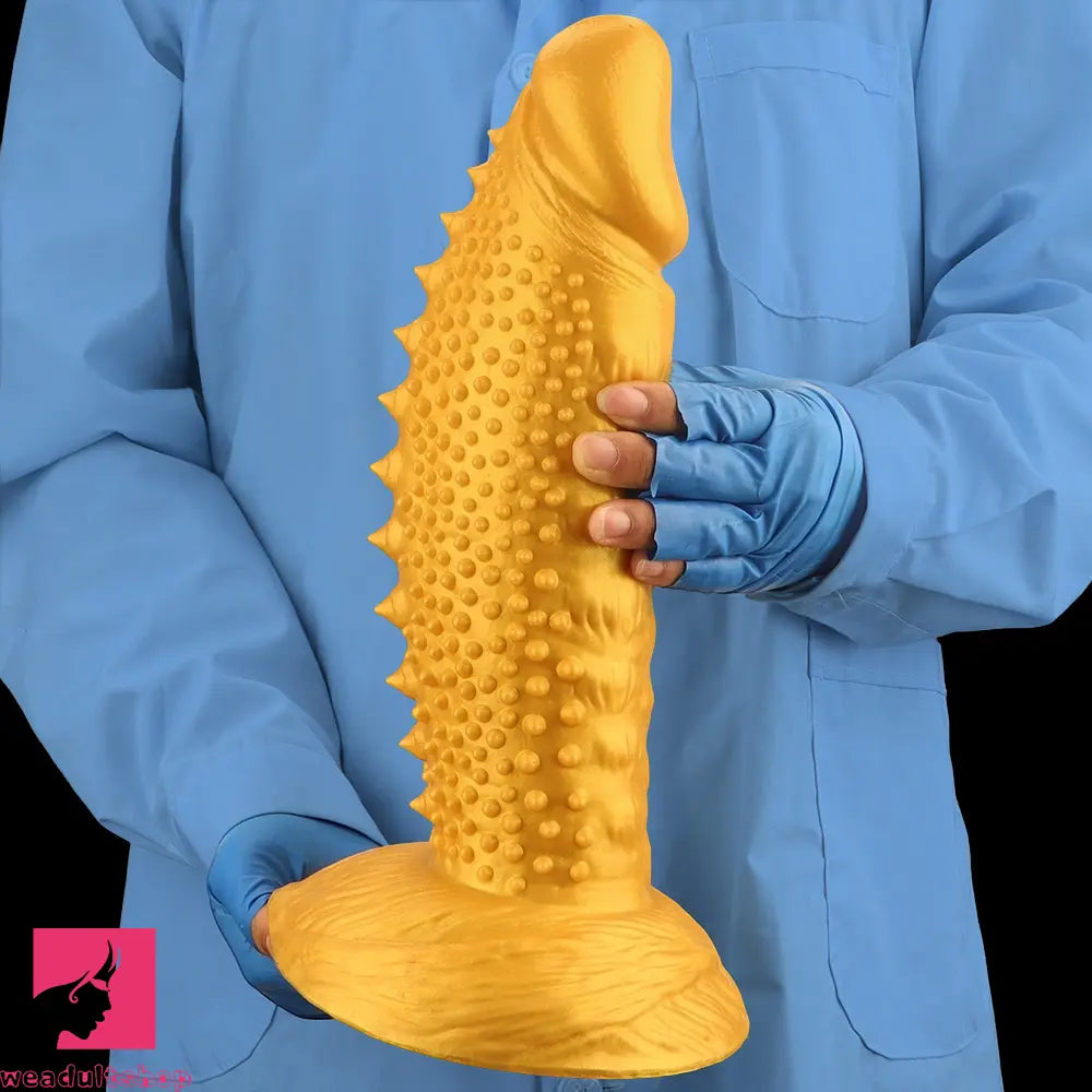 .48in 9.05in 10.62in 12.59in 14.17in Golden Soft Wolf-tooth Spiked Dildo
