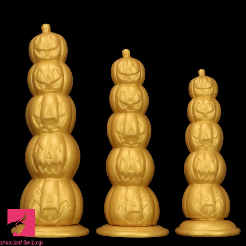 7.28in 8.66in 9.84in Golden Silicone Halloween Pumpkin Anal Odd Dildo