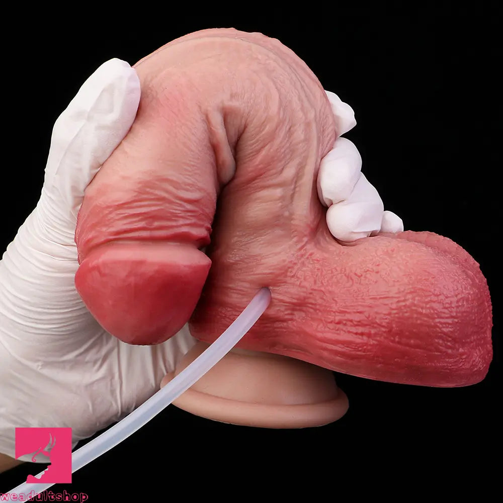 7.28in Water Spraying Soft Silicone Double Layer Realistic Cumming Dildo
