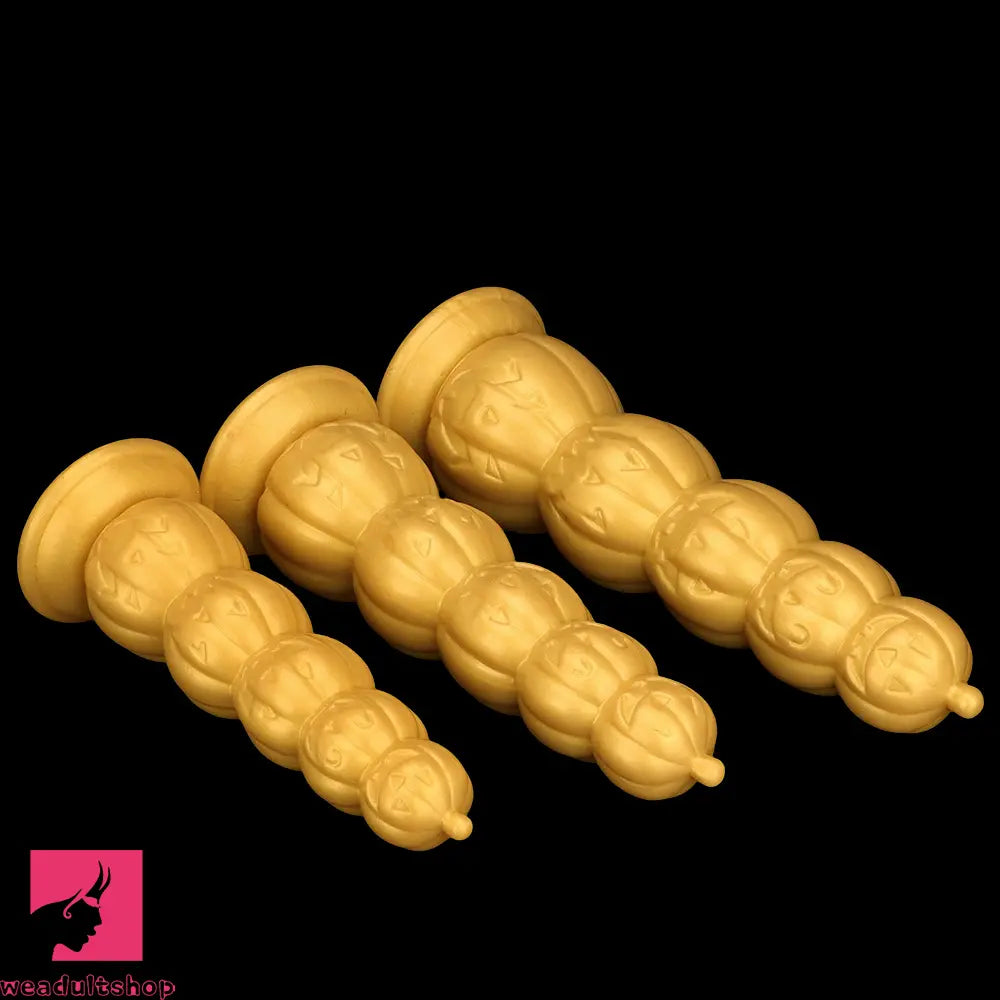 7.28in 8.66in 9.84in Golden Silicone Halloween Pumpkin Anal Odd Dildo
