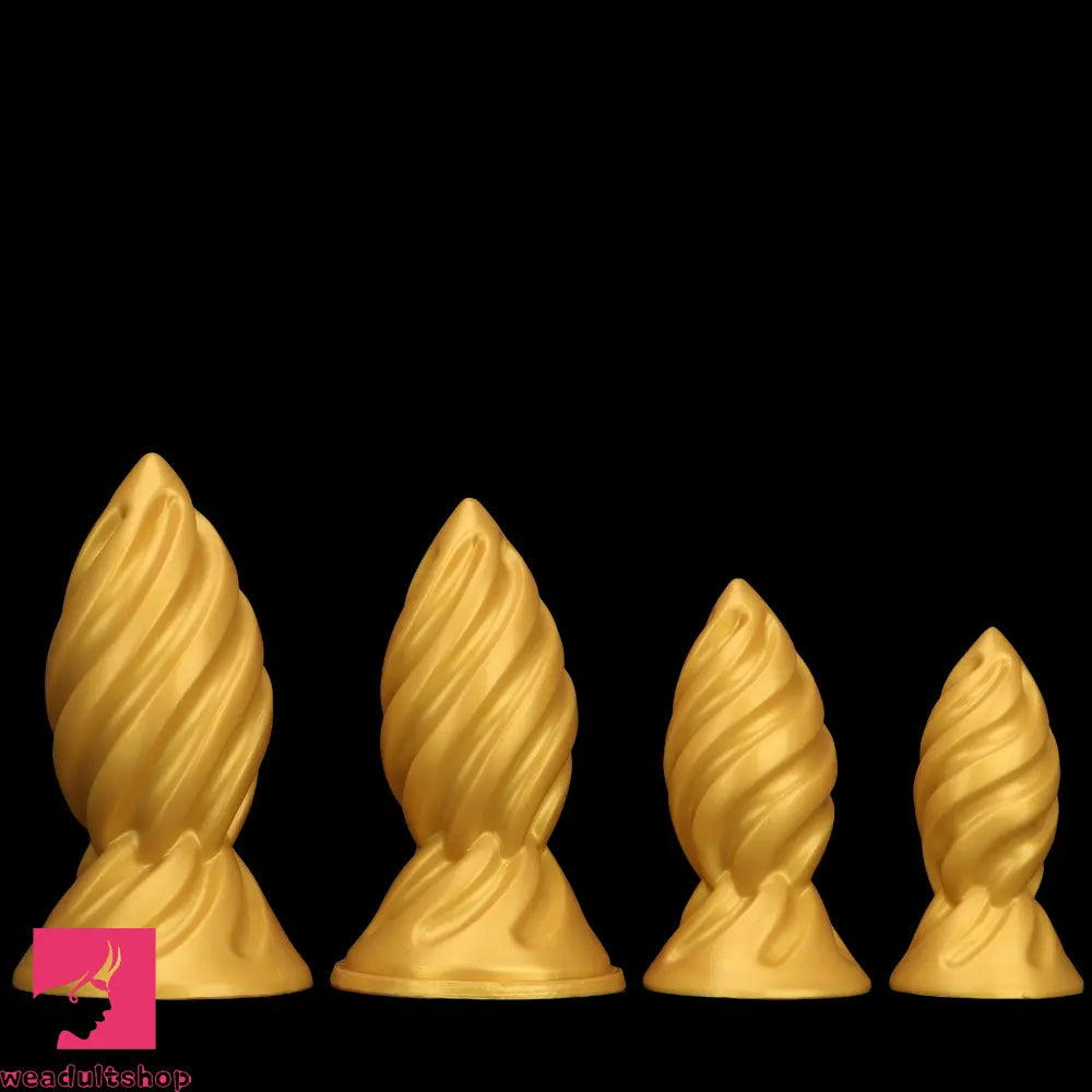 6.49in 7.67in 9.05in 9.84in Golden Silicone Spiral Thread Women Dildo