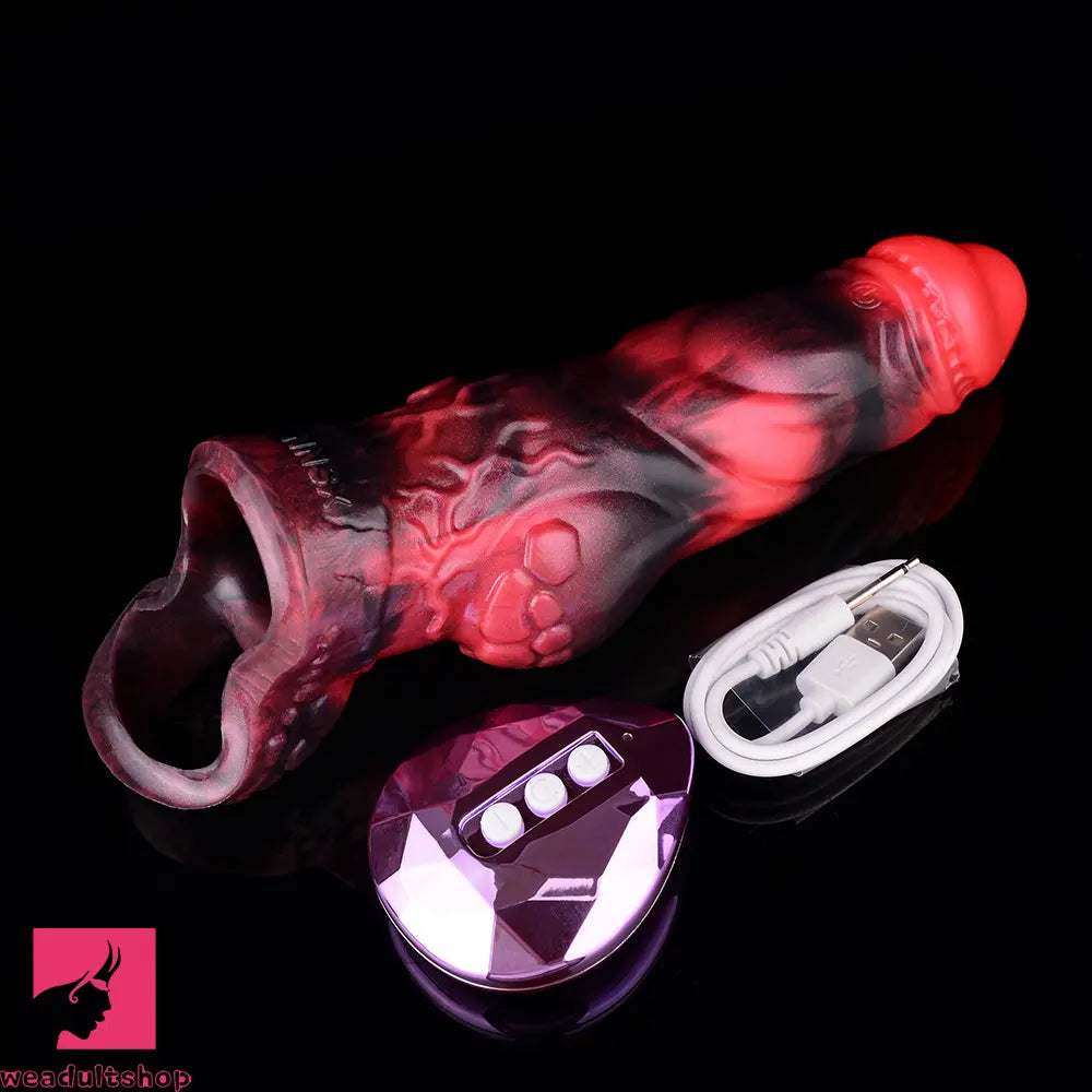 7.17in Silicone Dog Cock Sleeve Knot Vibrating Automatic Hollow Soft Dildo