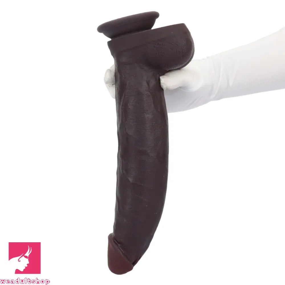 12.59in Fine Texture Real Skin Dual Density Soft Curved Dildo Couple Sex Tool
