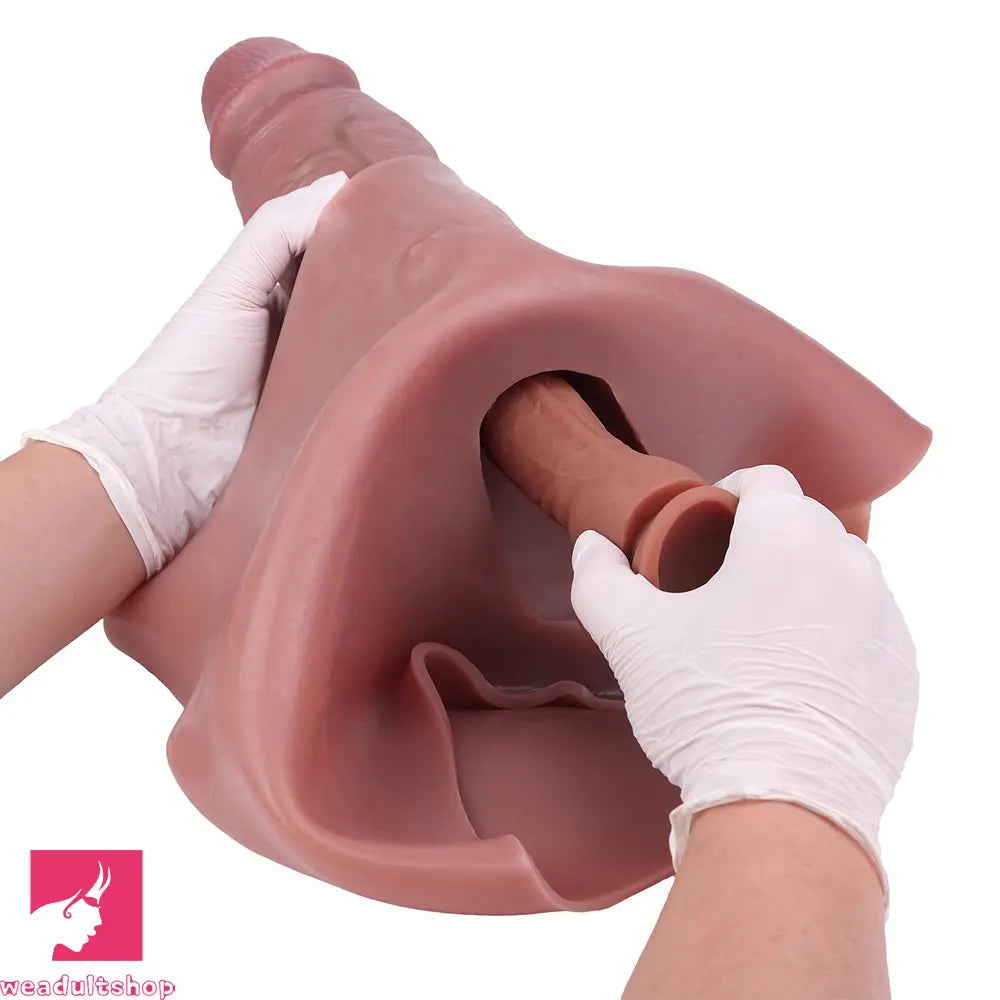 9.6in Hollow Leather Pants Strap on Dildo Liquid Silicone Dildo Cock