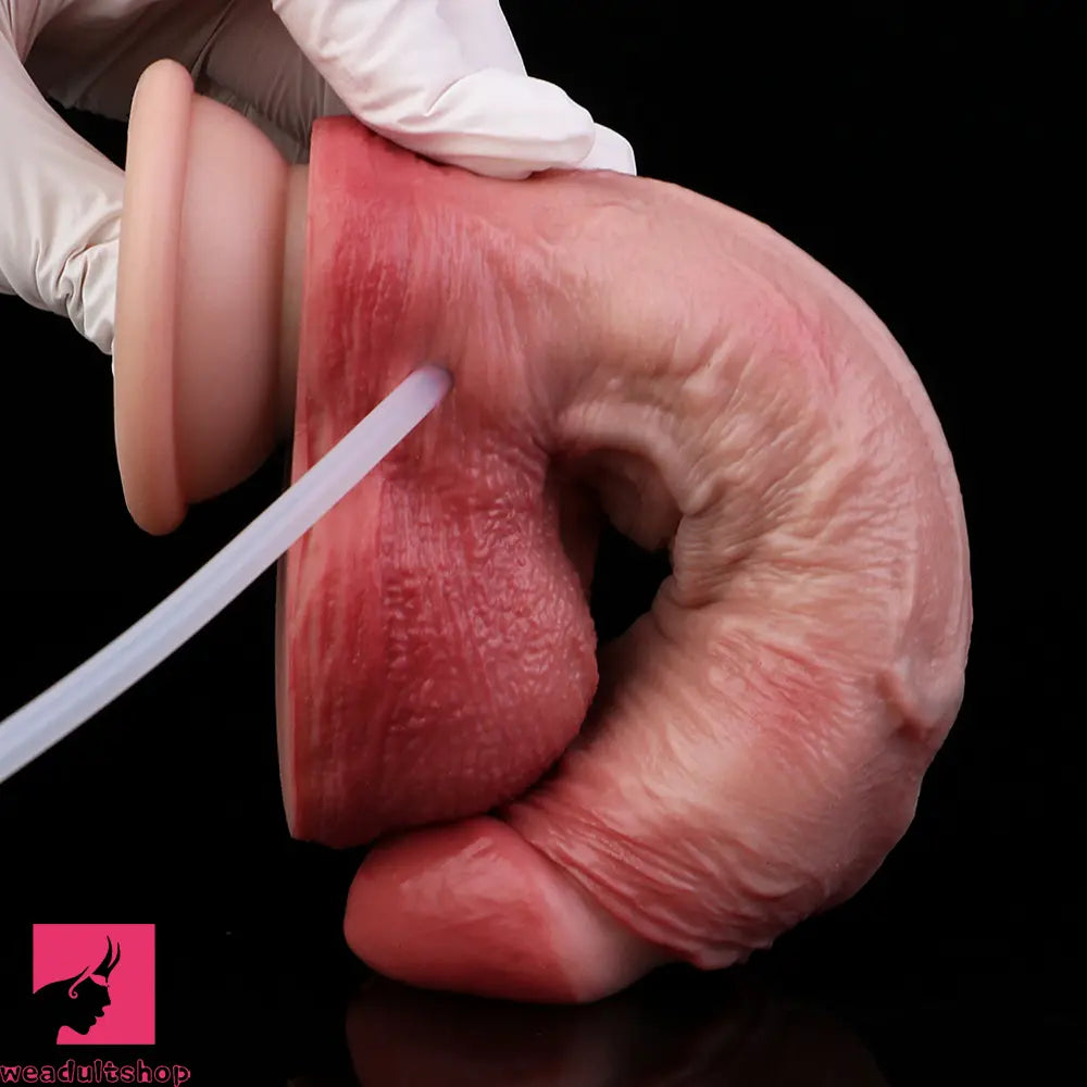 7.28in Water Spraying Soft Silicone Double Layer Realistic Cumming Dildo