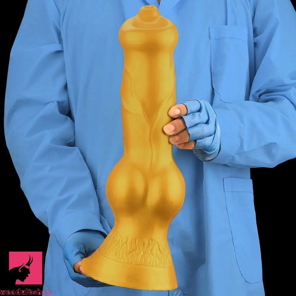 14.76in Golden Silicone Soft Huge Thick Dog Knot Dildo For Real Pleasure