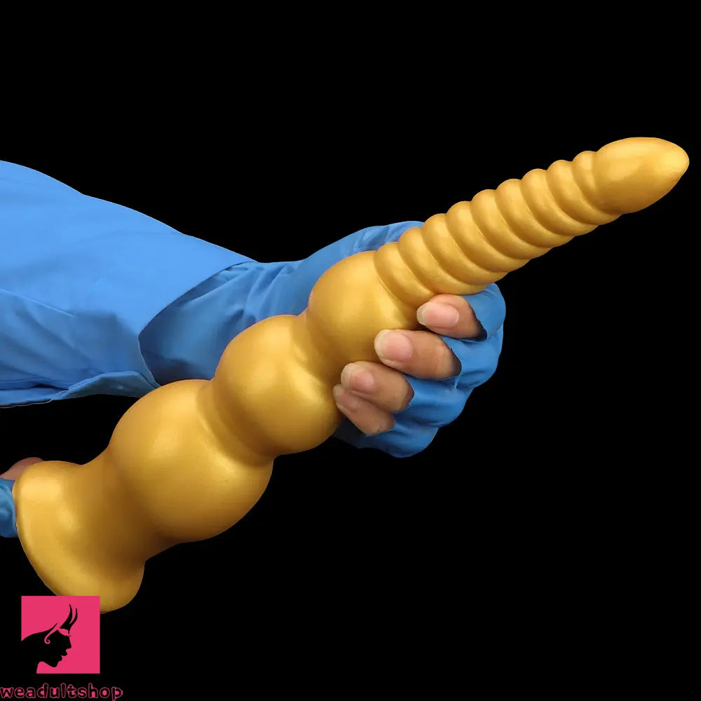 9.44in 13.38in Gold Silicone Pointed Thread Long Large Soft Cock Dildo