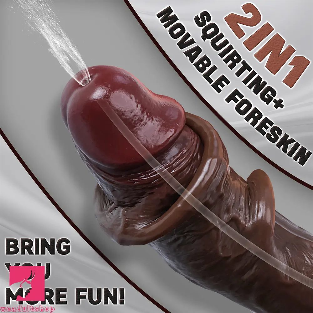 8.27in Moveable Skin Squirting Ebony Silicone Soft Big Dildo For Couples