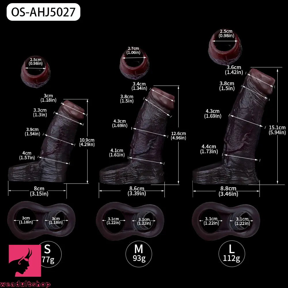 4.29in 4.96in 5.94in Soft Elastic Real Wearable Platinum Silicone Dildo Sleeve