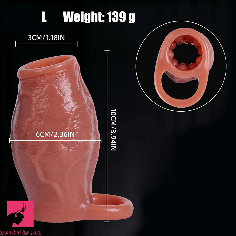 3.15in 3.54in 3.94in Realistic Veins Dildo Sleeve With Cock Ring Hollow Design