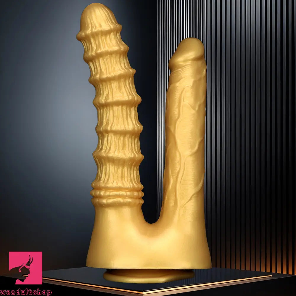 10.82in Big Silicone Soft Gold Double-headed Dildo For Female Lesbian Sex