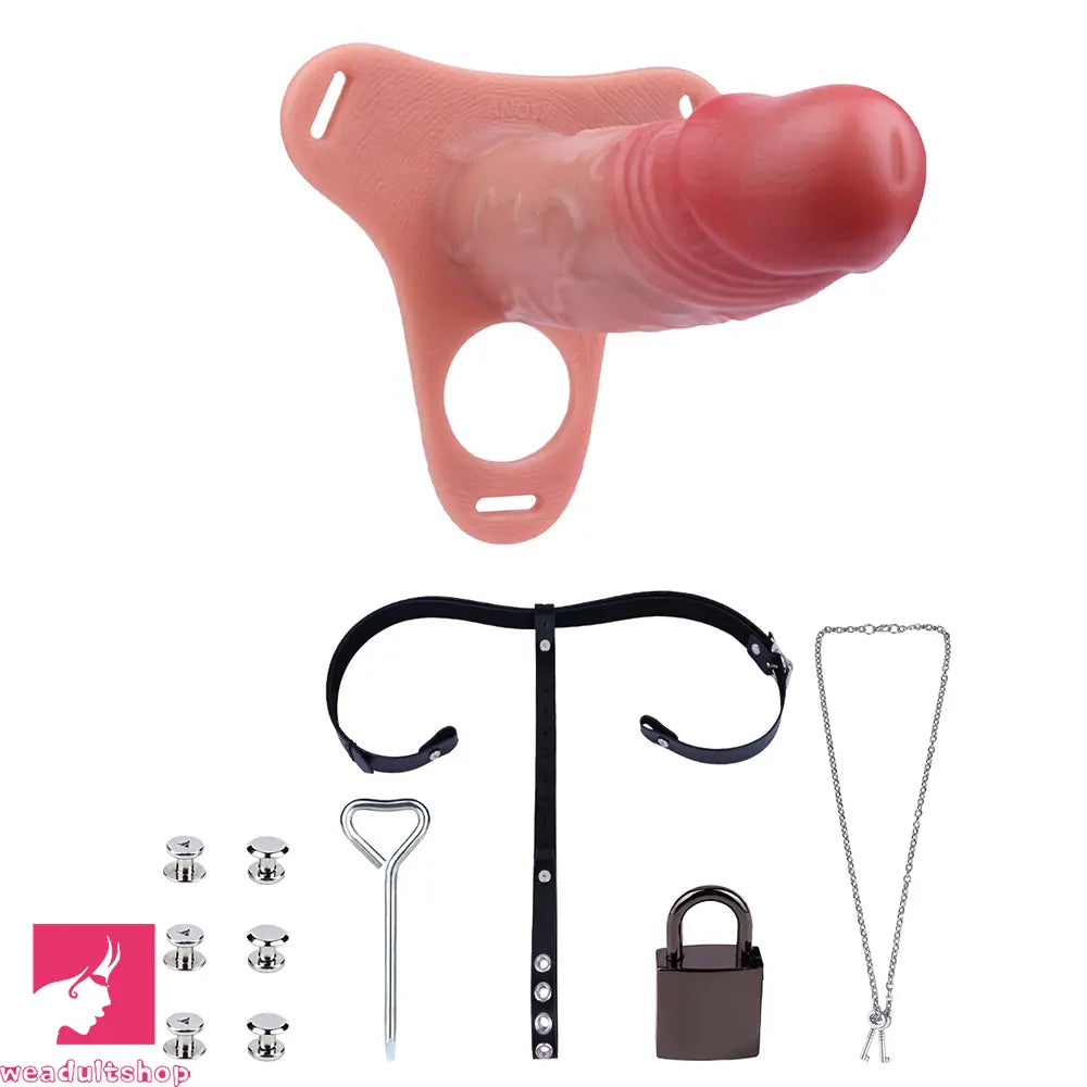 6.69in Strap on Hollow Sleeve Silicone Cock Cage Dildo Chastity Dildo