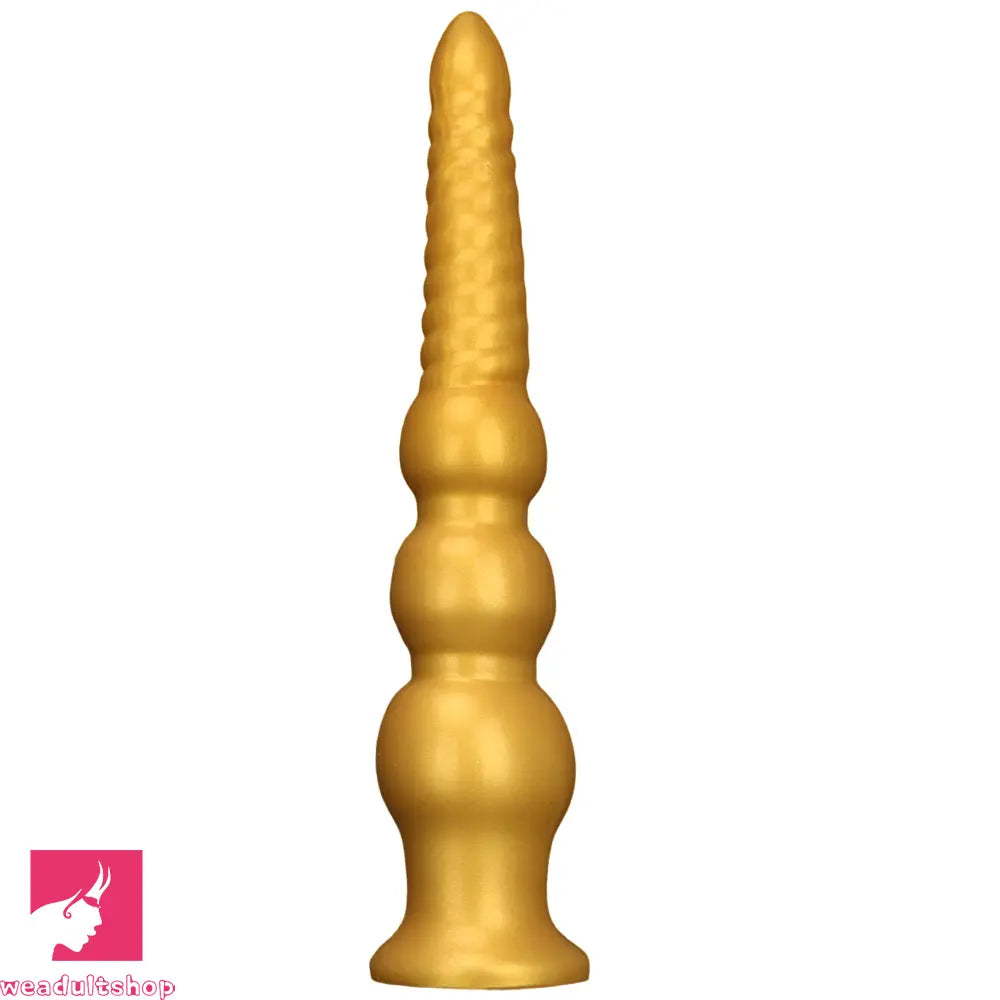 9.44in 13.38in Gold Silicone Pointed Thread Long Large Soft Cock Dildo