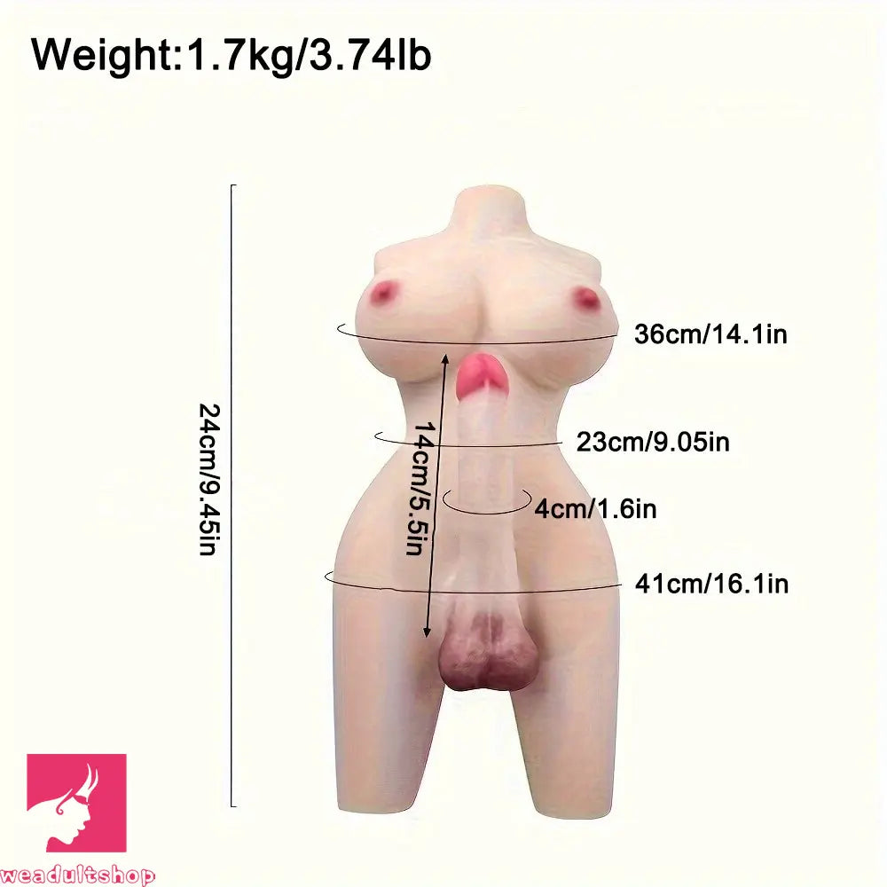 5.5in Realistic Dildo Shemale Sex Torso with Breasts Anal Clit Masturbator