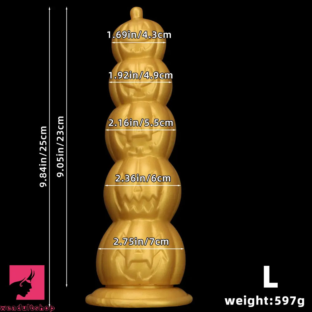 7.28in 8.66in 9.84in Golden Silicone Halloween Pumpkin Anal Odd Dildo