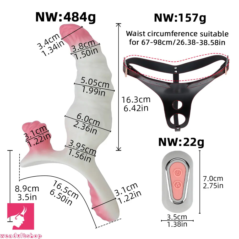 6.42in Monster Fantasy Wearable Strap on Vibrating Anal Silicone Dildo