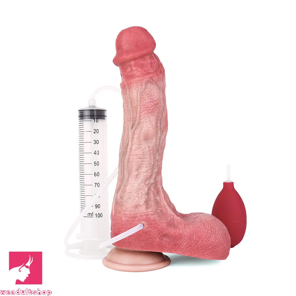 10.12in Couple Sex Game Toy Dual Density Silicone Ejaculating Real Dildo
