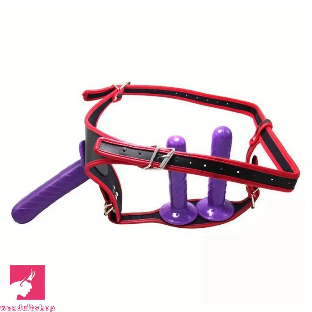 5.51in 6.69in Three-Headed Strap-On Dildo Set in Black Purple For Sex