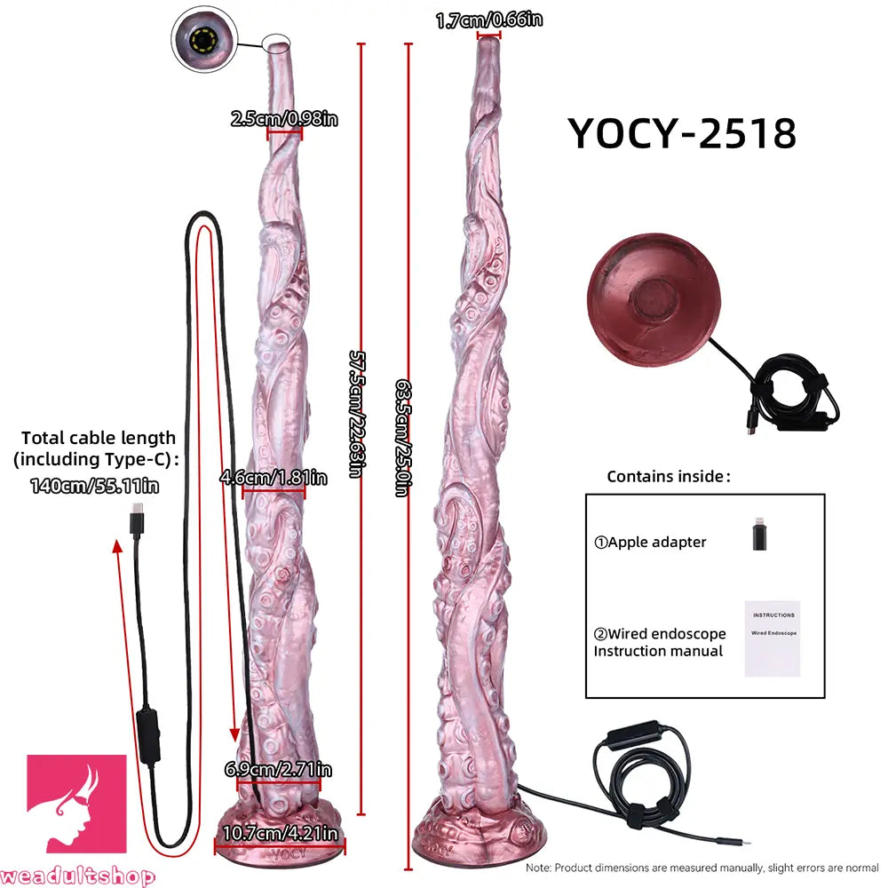 25in Tentacle Huge Long HD Camera Dildo Silicone Adult Toy Anal Stimulation