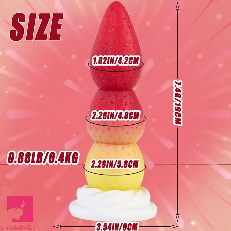 7.48in Cute Strawberry Silicone Soft G Spot Dildo With Strong Suction Cup