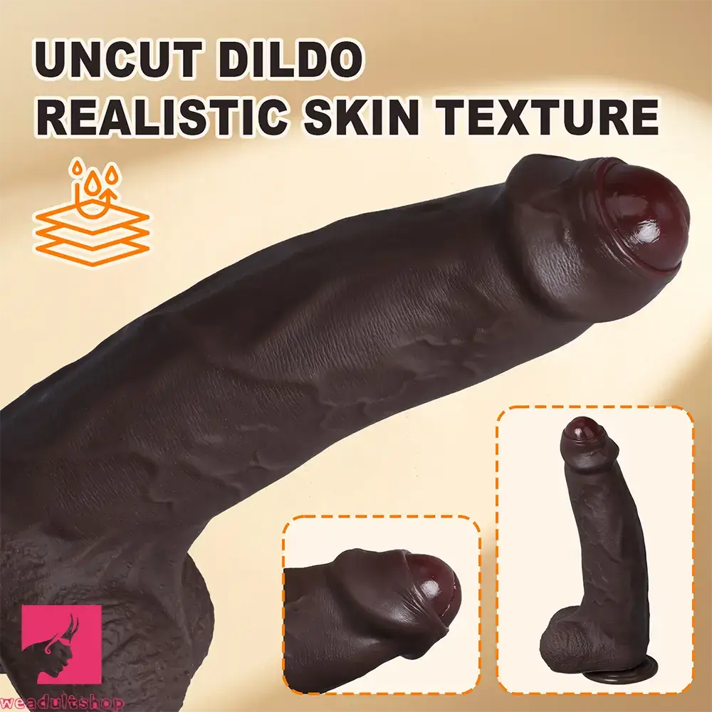 10.13in Uncut Realistic Skin Double Density Silicone Big Dildo Hands-Free Love