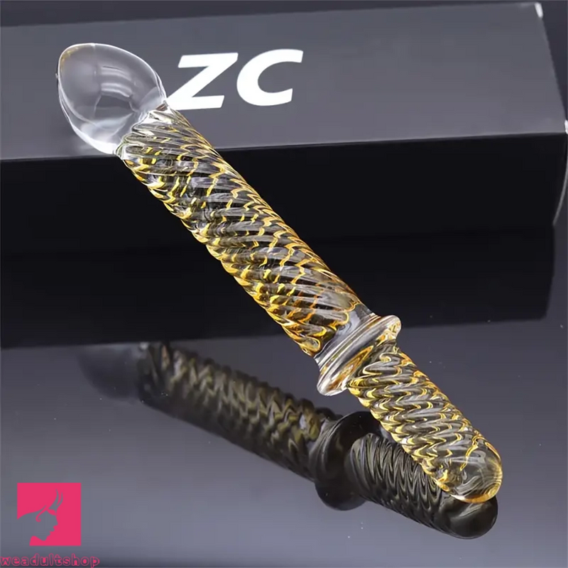 8.7in Golden Pattern Glass Dildo With Handle Sex Toy For Adults