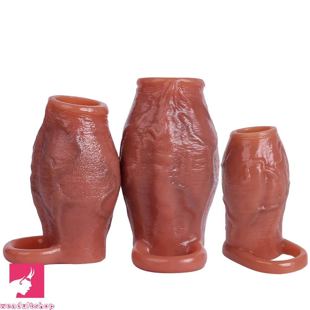 3.15in 3.54in 3.94in Realistic Veins Dildo Sleeve With Cock Ring Hollow Design