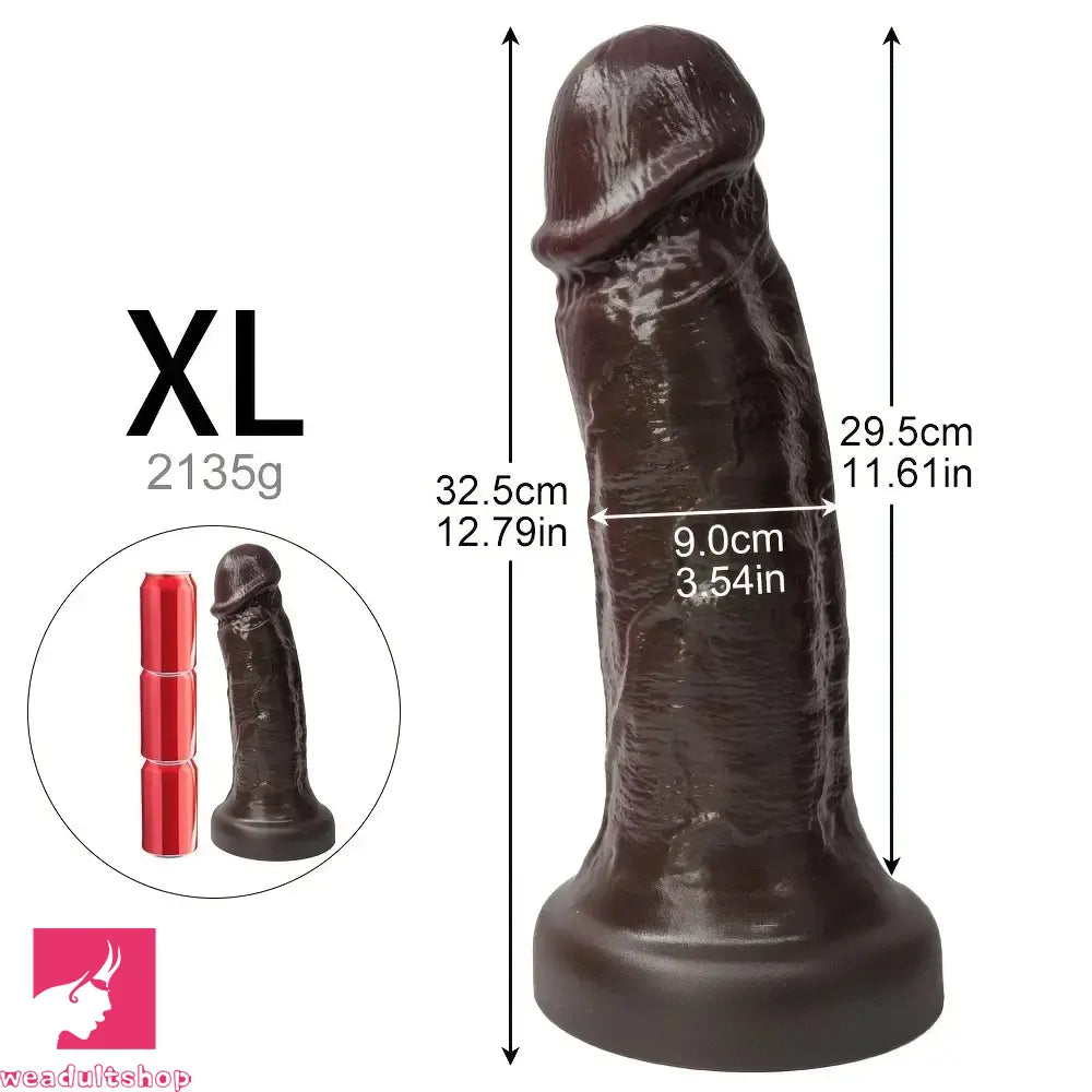 7.08in 8.85in 11.02in 12.79in Realistic Thick Big Soft Silicone Ebony Dildo