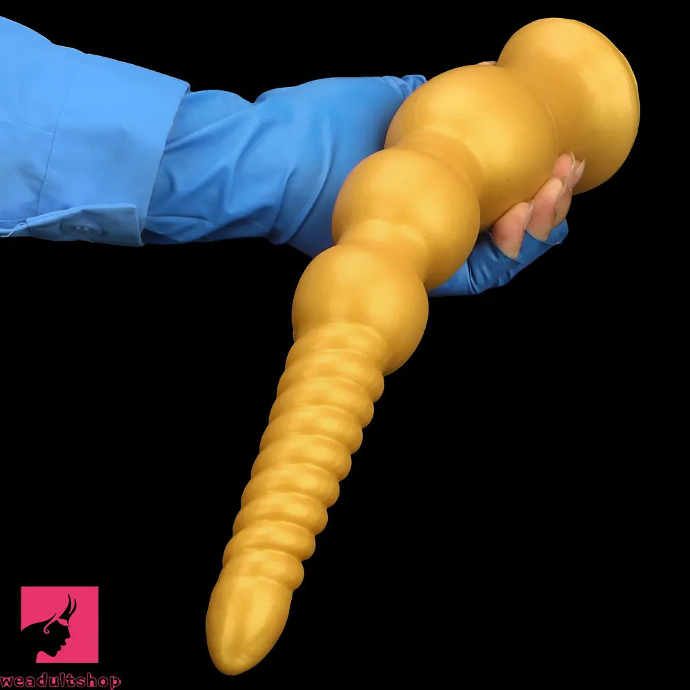 9.44in 13.38in Gold Silicone Pointed Thread Long Large Soft Cock Dildo