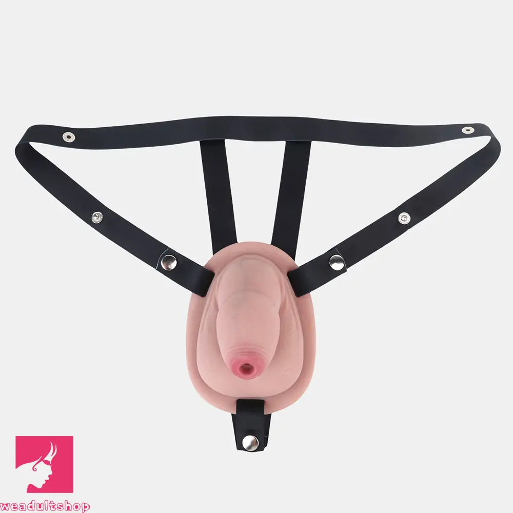 5.11in Real Hollow Chastity Cage Dildo Uncut Glans Couples Masturbator