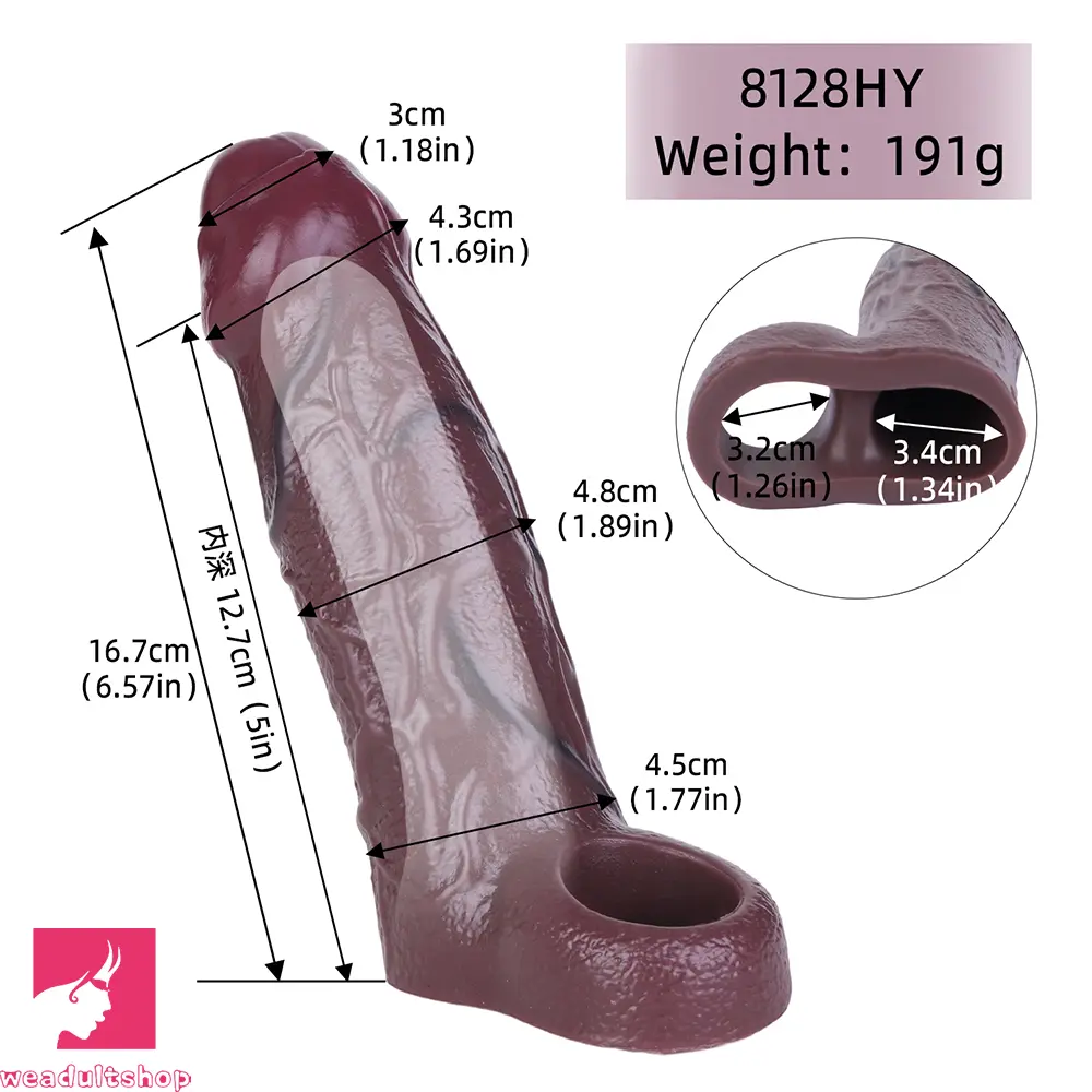 6.57in Wearable Uncut Penis Sleeve Hollow Penis Silicone Dildo Sleeve