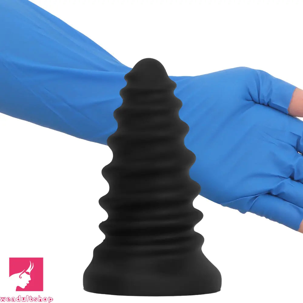 4.92in 5.7in 6.69in 7.48in Black Silicone Screws Anal Dilator Cock Dildo