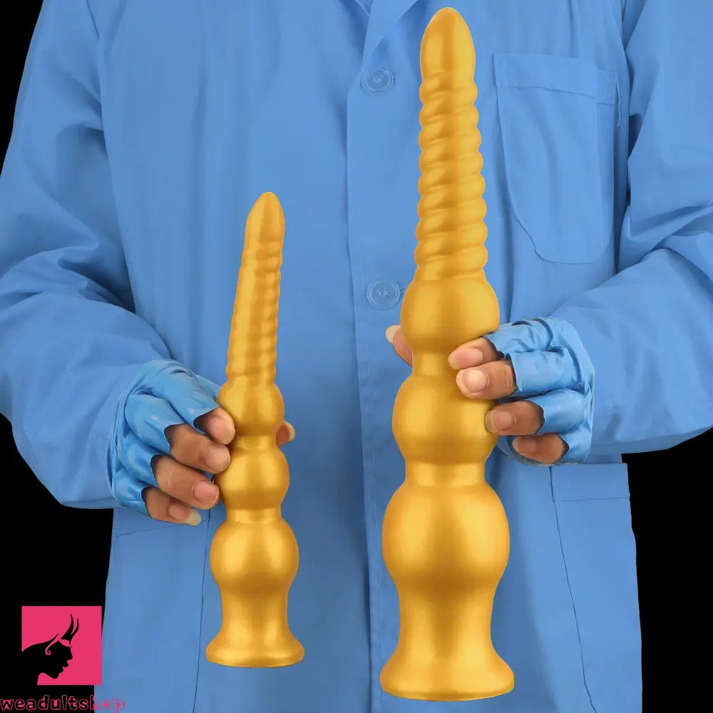 9.44in 13.38in Gold Silicone Pointed Thread Long Large Soft Cock Dildo