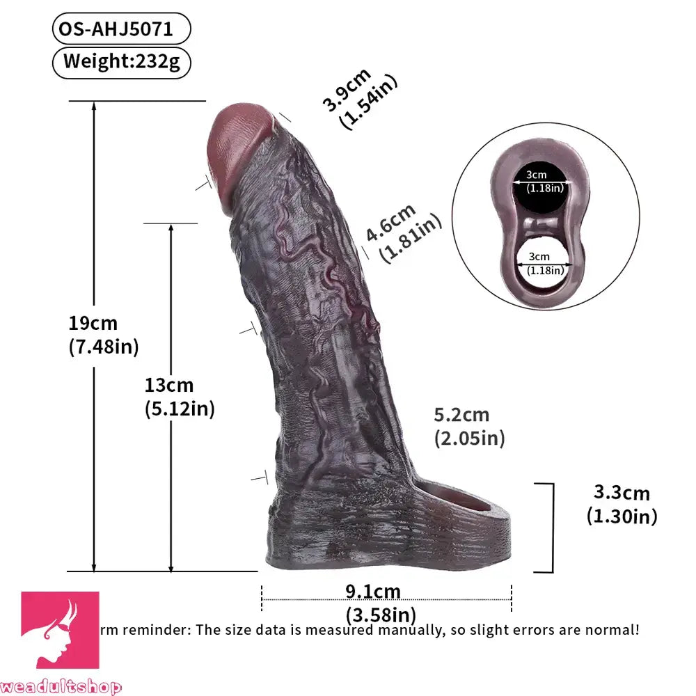 7.48in Realistic Penis Sleeve Wearable Hollow Realistic Veins Dildo Sleeve