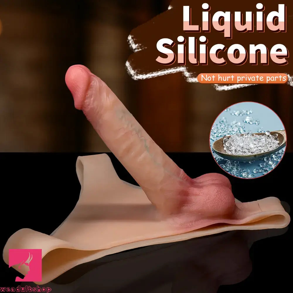 7.48in Solid Penis Strap Dildo Panty Sliding Skin Foreskin Dildo Cock Love