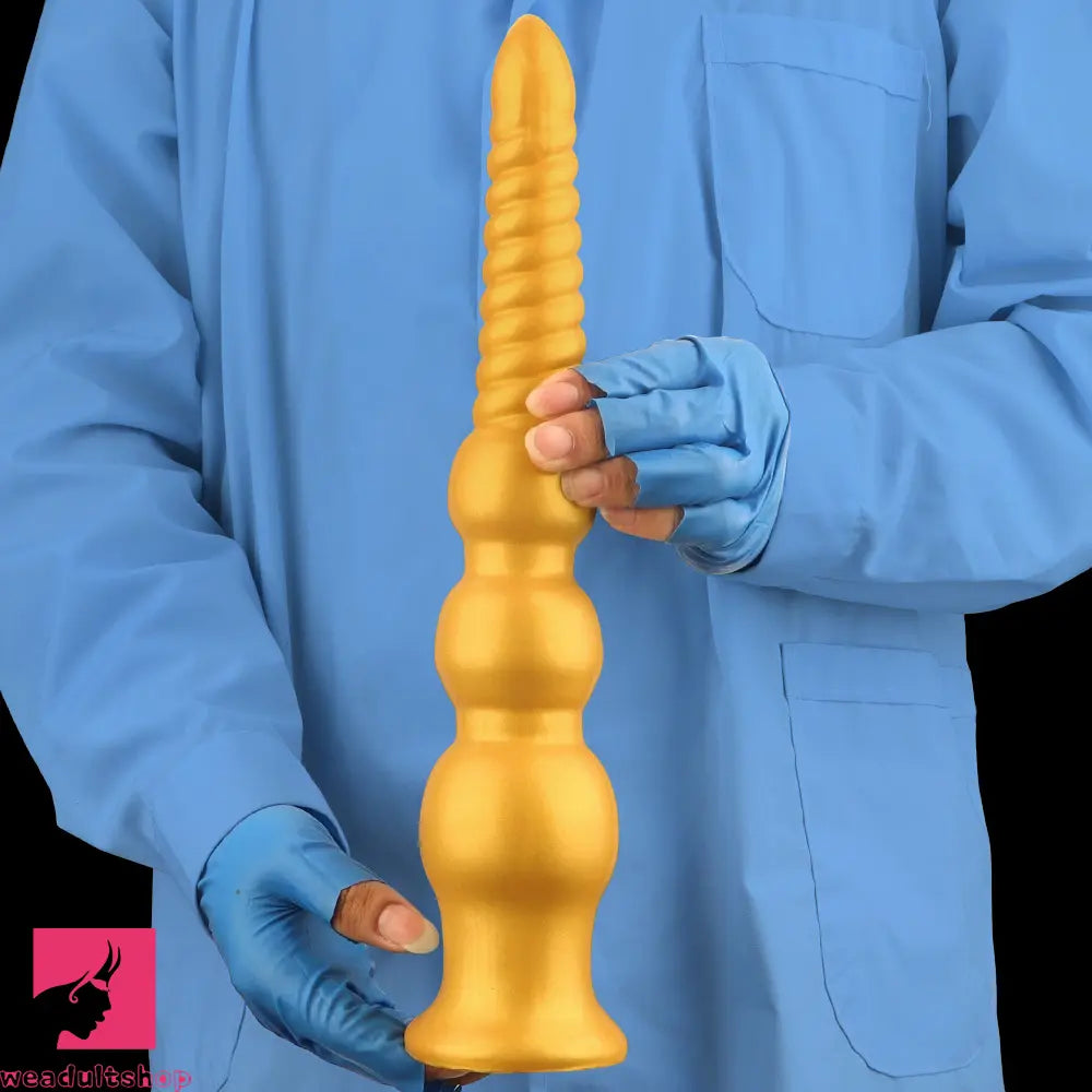 9.44in 13.38in Gold Silicone Pointed Thread Long Large Soft Cock Dildo