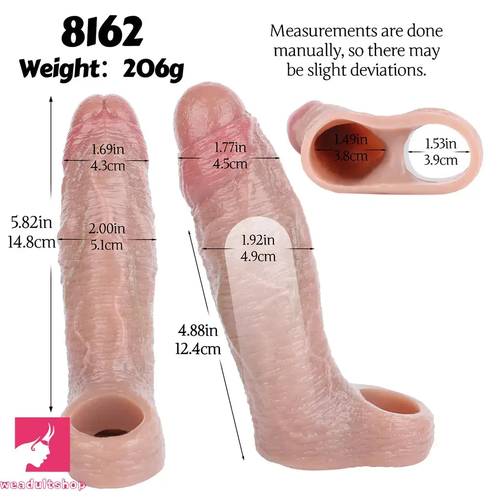 5.82in Uncut Real Silicone Soft Cock Sleeve Dildo Realistic Pleasure Toy