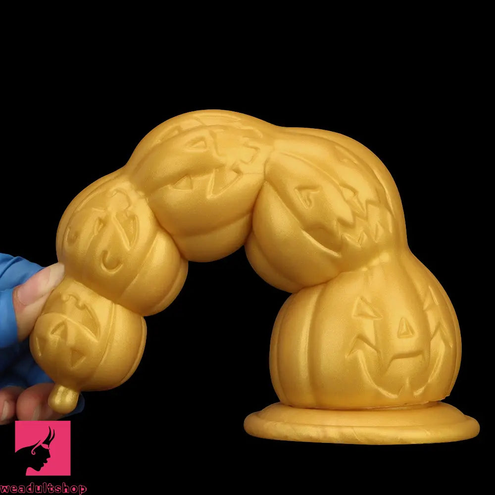 7.28in 8.66in 9.84in Golden Silicone Halloween Pumpkin Anal Odd Dildo