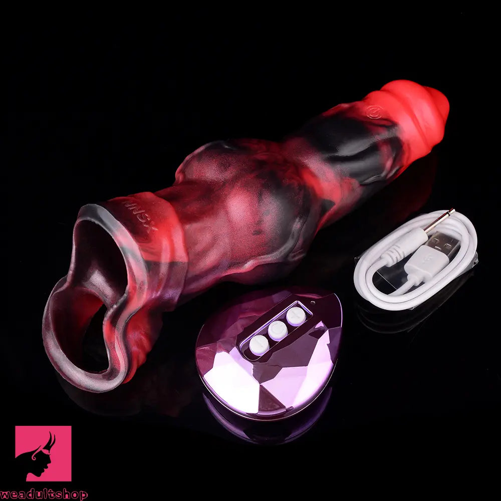7.17in Silicone Animal Sleeve Knot Vibrating Hollow Dildo With Cock Ring