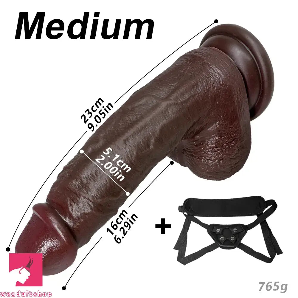 7.87in 9.05in 10.82in Strap on Real Lifelike Soft Dildo With Exposed Glans