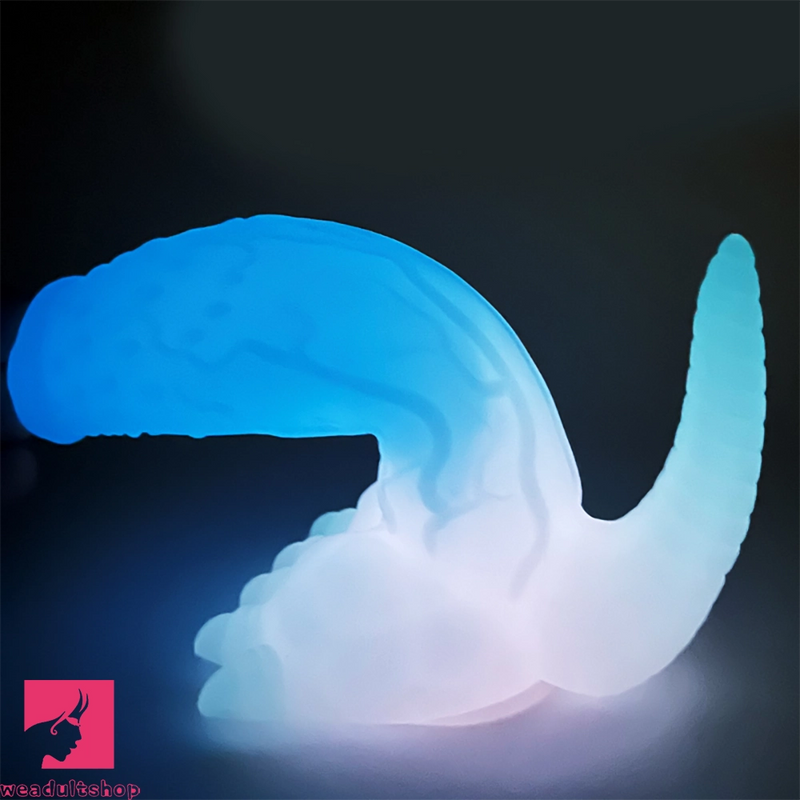 6.69in 9.44in Dinosaur Uncut Silicone Soft Luminous Penis Dildo With Tail
