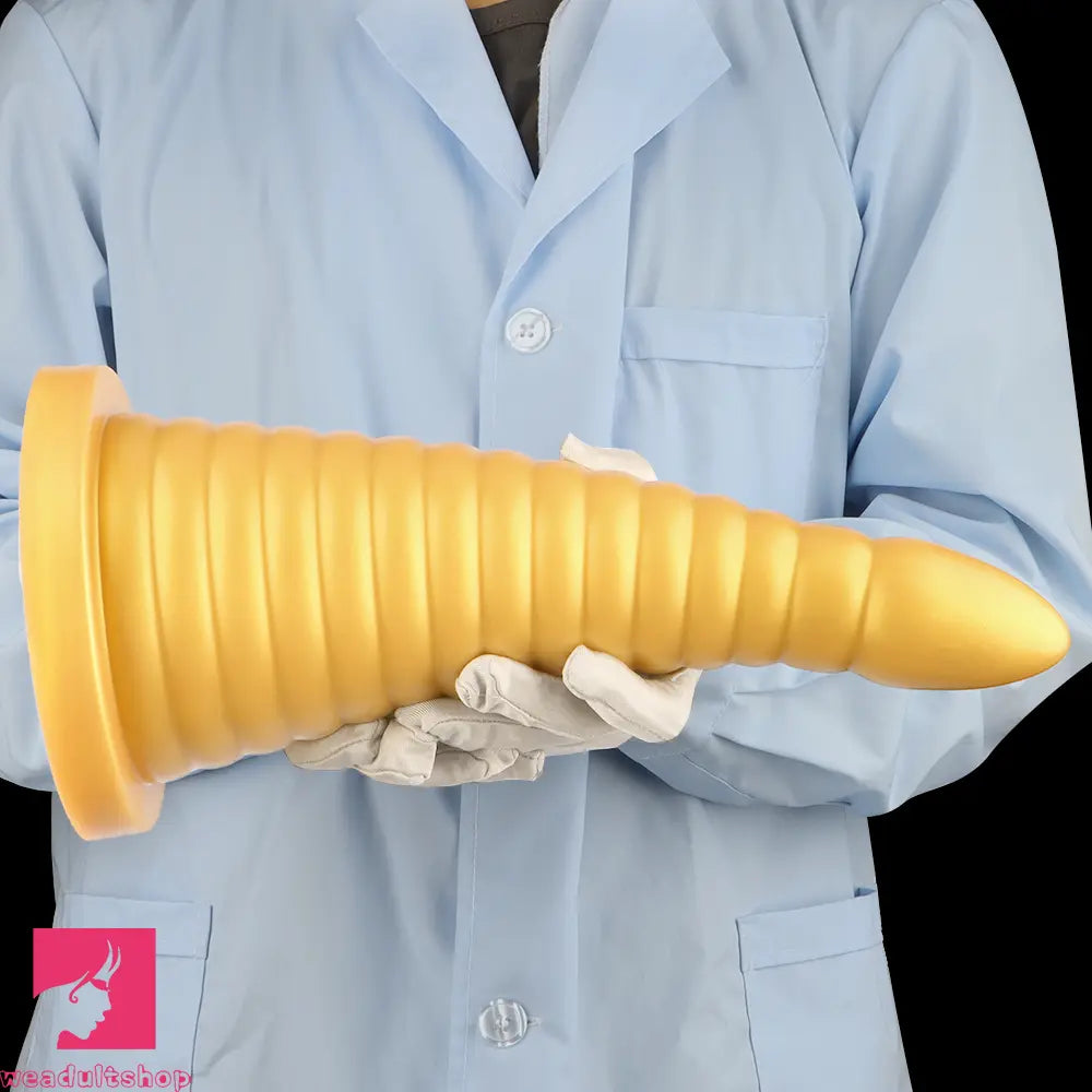 10.23in 14.56in Large Thread Gold Silicone Pagoda Thick Large Anal Dildo