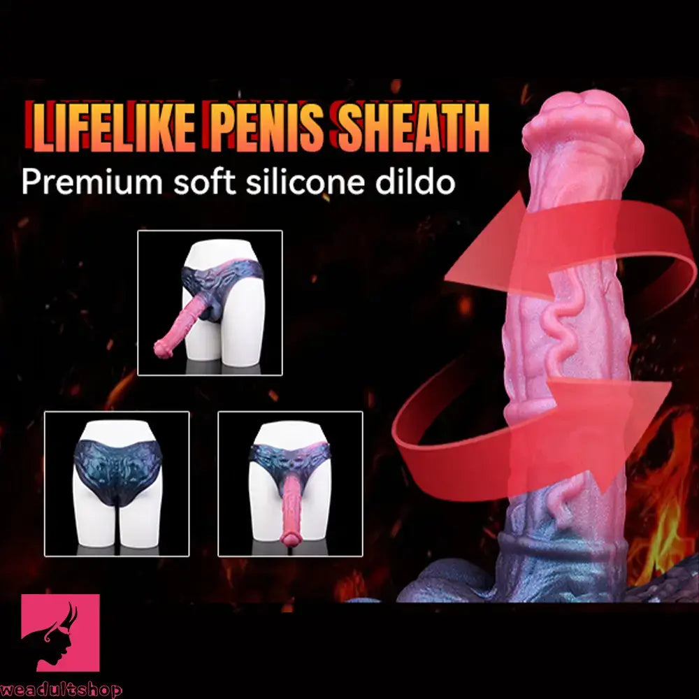 11.02in Horse Cock Hollow Soft Dildo Leather Panty Animal Penis Sheath