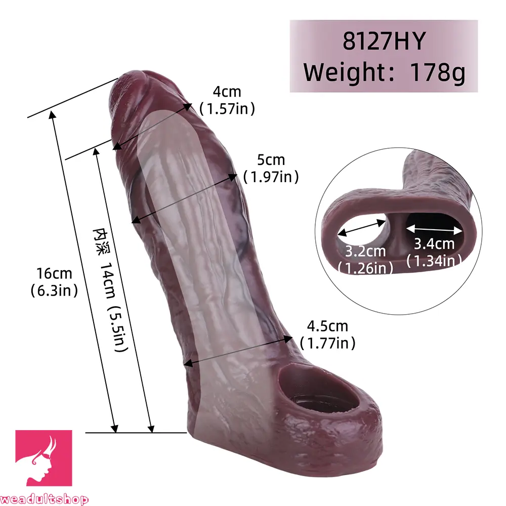 6.3in Wearable Soft Enlarge Masturbator Hollow Silicone Dildo Sleeve